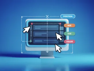 Illustrazione personalizzazione taskbar Windows con opzioni posizione, dimensione e colore